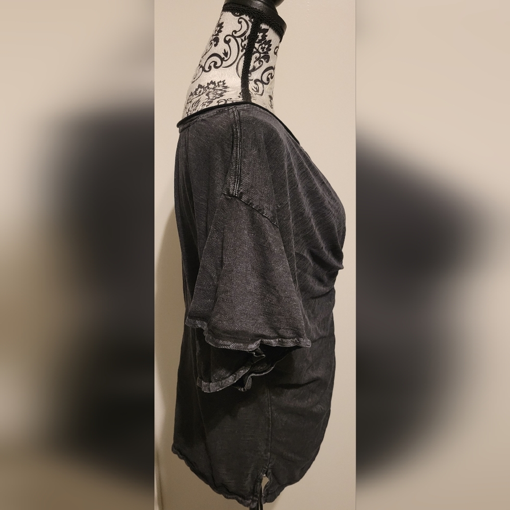 Anthropologie Pilcro Black Stonewashed Ruched Tee Shirt Sz XL - Picture 2 of 6